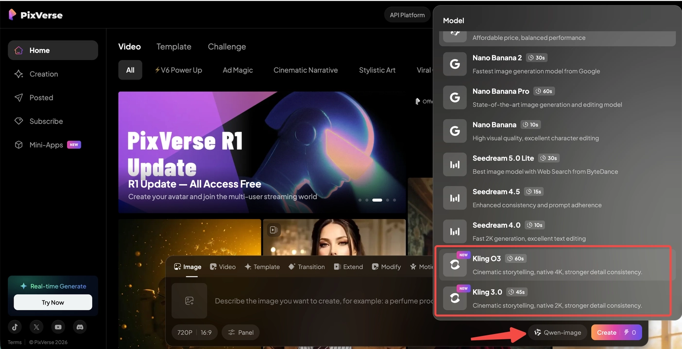 how to generate ai images with Kling O3 or 3.0 on PixVerse
