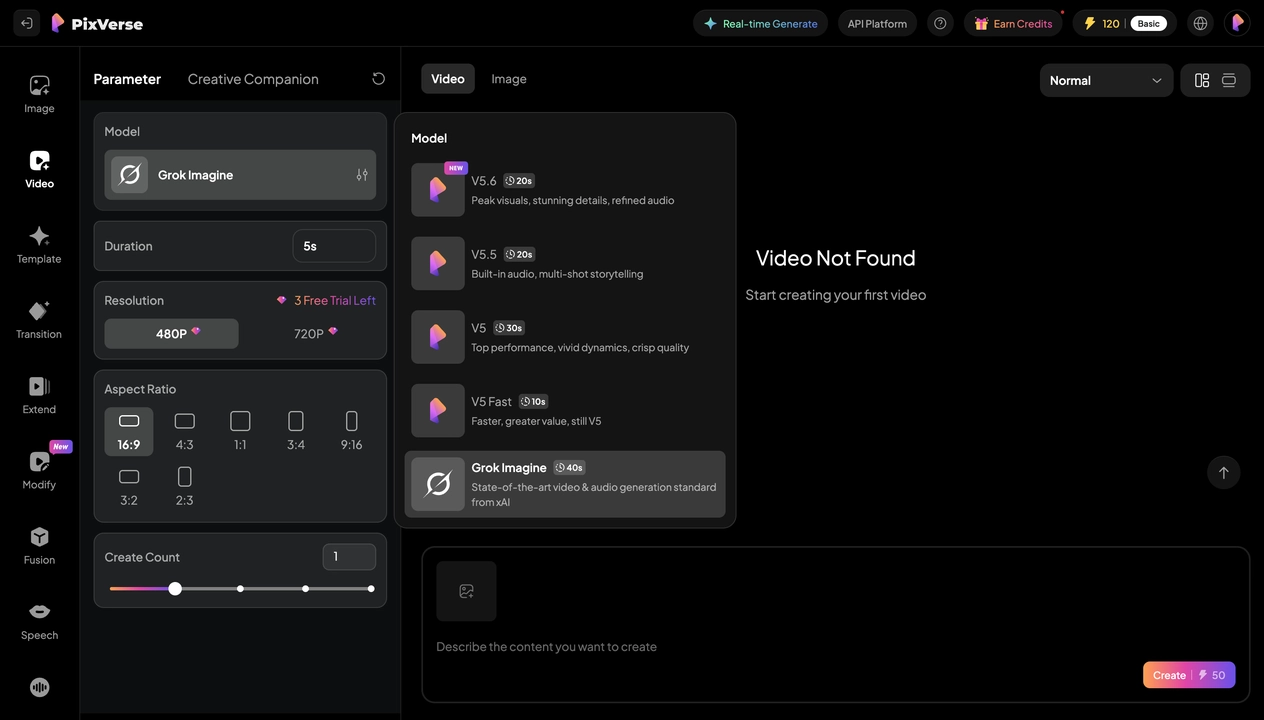 UI Grok Imagine di PixVerse