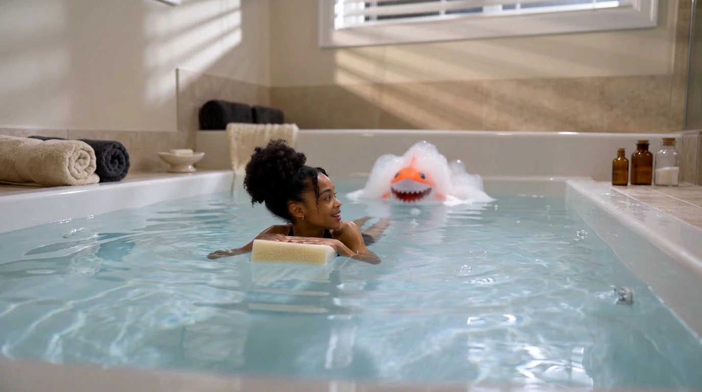 Toy Shark in the Bathtub: เทมเพลตวิดีโอ AI สนุกสนานของ PixVerse